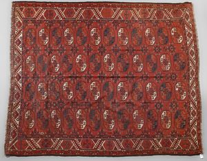 AYAK KYZYL : Tappeto turcomanno con trama, ordito e vello in lana, trib Kyzyl Ayak, seconda met XIX secolo  - Asta Asta 502 | ARTE ANTICA E DEL XIX SECOLO Online - Associazione Nazionale - Case d'Asta italiane