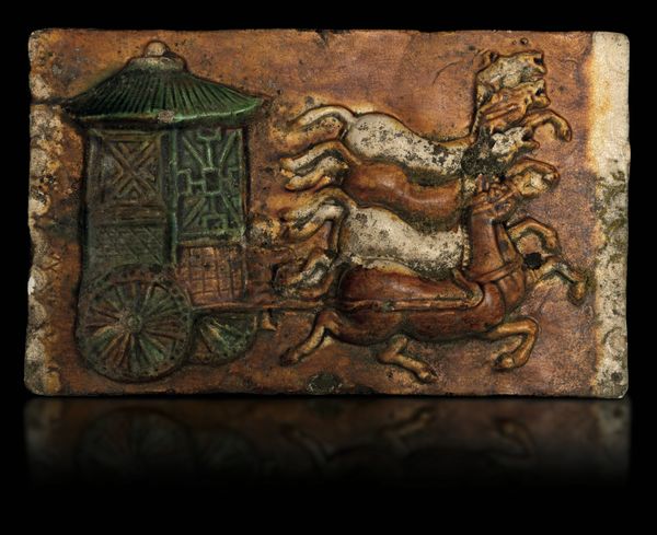 Rara placca in terracotta Sancai raffigurante cavalli, Cina, Dinastia Ming, XV secolo  - Asta Fine Asian Works of Art - Associazione Nazionale - Case d'Asta italiane