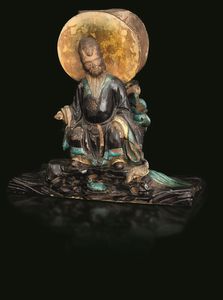Portacandele in Fahua bifacciale raffigurante due immortali in grs, Cina, Dinastia Ming, XVII secolo  - Asta Fine Asian Works of Art - Associazione Nazionale - Case d'Asta italiane