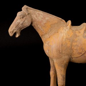 Figura di cavallo in terracotta con tracce di monocromia, Cina, probabilmente Dinastia Tang (618-907)  - Asta Fine Asian Works of Art - Associazione Nazionale - Case d'Asta italiane