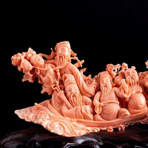 Figura in corallo raffigurante barca con immortali, Cina, XIX secolo  - Asta Fine Asian Works of Art - Associazione Nazionale - Case d'Asta italiane
