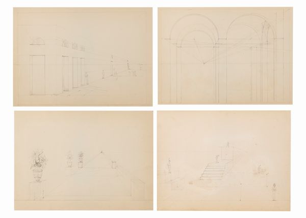 Ippolito Caffi : Studi di prospettiva  - Asta Incanti d'Arte - Associazione Nazionale - Case d'Asta italiane