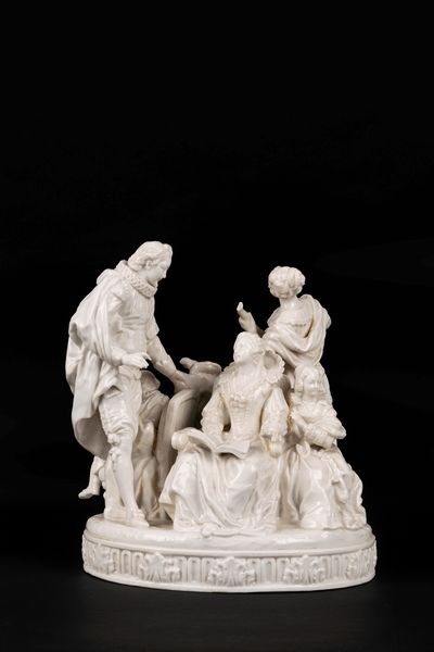 Gruppo in porcellana bianca raffigurante concerto, manifattura di Capodimonte, secolo XVIII/XIX  - Asta Incanti d'Arte - Associazione Nazionale - Case d'Asta italiane