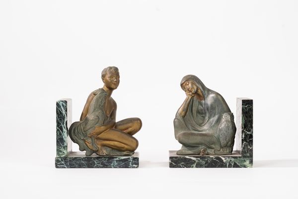 Coppia di fermalibri con figure allegoriche della Notte e del Giorno  - Asta Incanti d'Arte - Associazione Nazionale - Case d'Asta italiane