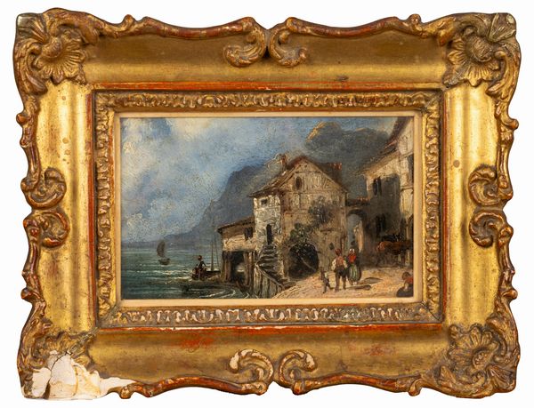 Scuola italiana, secolo XIX : Scorcio sul lago di Lugano  - Asta Incanti d'Arte - Associazione Nazionale - Case d'Asta italiane