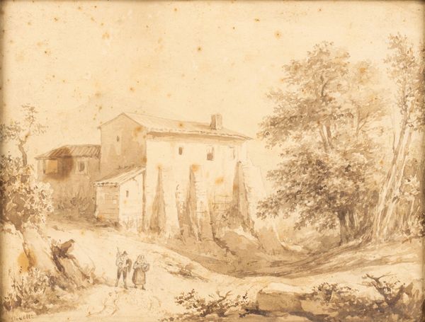 Felice Storelli : Paesaggio con viandanti; Paesaggio con pescatori  - Asta Incanti d'Arte - Associazione Nazionale - Case d'Asta italiane