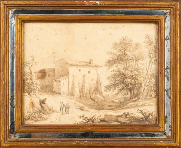 Felice Storelli : Paesaggio con viandanti; Paesaggio con pescatori  - Asta Incanti d'Arte - Associazione Nazionale - Case d'Asta italiane