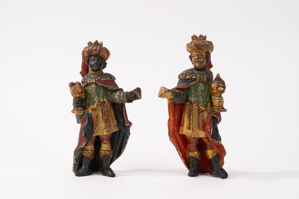 Due Re Magi in legno intagliato e laccato, secolo XVIII/XIX  - Asta Incanti d'Arte - Associazione Nazionale - Case d'Asta italiane