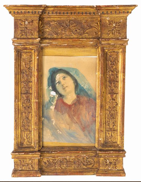 Cornice ad edicola in legno intagliato e dorato e pastiglia, secolo XIX  - Asta Incanti d'Arte - Associazione Nazionale - Case d'Asta italiane