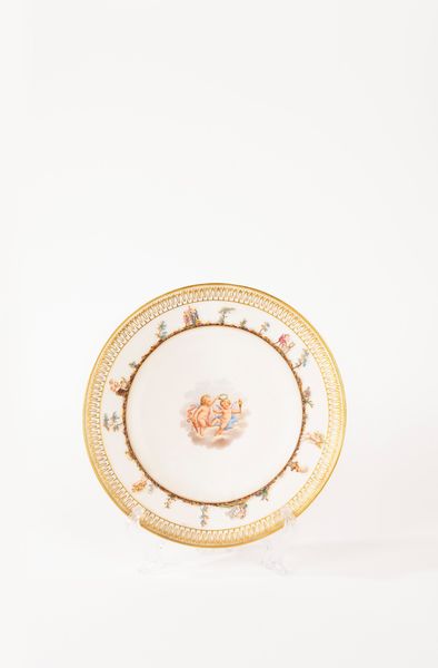 Set di sei piatti in porcellana policroma, manifattura di Meissen, secolo XIX  - Asta Incanti d'Arte - Associazione Nazionale - Case d'Asta italiane