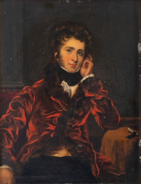 Scuola italiana, secolo XIX : Ritratto di gentiluomo in giacca da camera rossa  - Asta Incanti d'Arte - Associazione Nazionale - Case d'Asta italiane