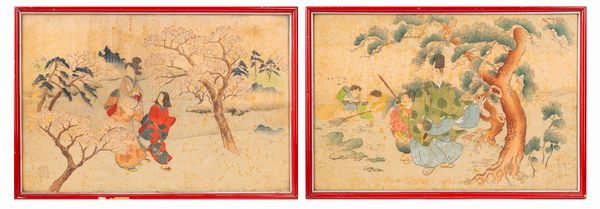 Coppia di dipinti su carta di riso  - Asta Incanti d'Arte - Associazione Nazionale - Case d'Asta italiane