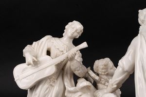 Gruppo in porcellana bianca raffigurante concerto, manifattura di Capodimonte, secolo XVIII/XIX  - Asta Incanti d'Arte - Associazione Nazionale - Case d'Asta italiane