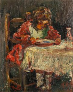 Scuola napoletana, secolo XIX - Fanciulla a tavola