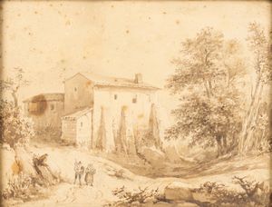 Felice Storelli : Paesaggio con viandanti; Paesaggio con pescatori  - Asta Incanti d'Arte - Associazione Nazionale - Case d'Asta italiane