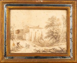 Felice Storelli : Paesaggio con viandanti; Paesaggio con pescatori  - Asta Incanti d'Arte - Associazione Nazionale - Case d'Asta italiane