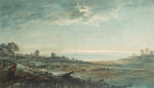 Scuola europea, secolo XIX : Paesaggio lacustre  - Asta Incanti d'Arte - Associazione Nazionale - Case d'Asta italiane