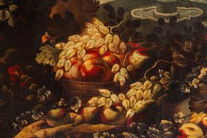 Maniera di Abraham Brueghel : Trionfo di fiori e frutta en plein air  - Asta Incanti d'Arte - Associazione Nazionale - Case d'Asta italiane