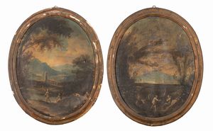 Scuola veneta, secolo XVIII - Paesaggi con figure