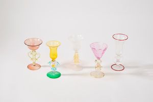 MURANO - Lotto composto da cinque bicchierini in vetro di Murano