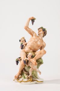 Coppia di sculture in porcellana policroma,  raffiguranti Bacco e Flora, secolo XX  - Asta Incanti d'Arte - Associazione Nazionale - Case d'Asta italiane