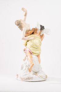 Gruppo scultoreo in porcellana policroma raffigurante Zefiro e Clori, fine secolo XIX - inizi secolo XX  - Asta Incanti d'Arte - Associazione Nazionale - Case d'Asta italiane