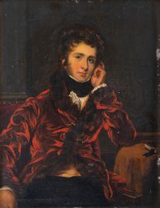 Scuola italiana, secolo XIX - Ritratto di gentiluomo in giacca da camera rossa