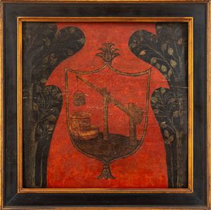 Scuola dell'Italia settentrionale, secolo XVII : Due tavelle da soffitto con stemmi nobiliari  - Asta Incanti d'Arte - Associazione Nazionale - Case d'Asta italiane