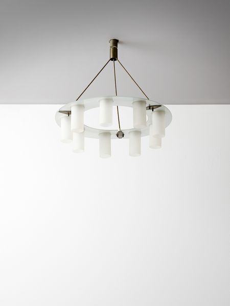 STILUX : Lampada a sospensione a nove luci, Milano.  - Asta Asta 503 | DESIGN E ARTI DECORATIVE DEL NOVECENTO Virtuale - Associazione Nazionale - Case d'Asta italiane
