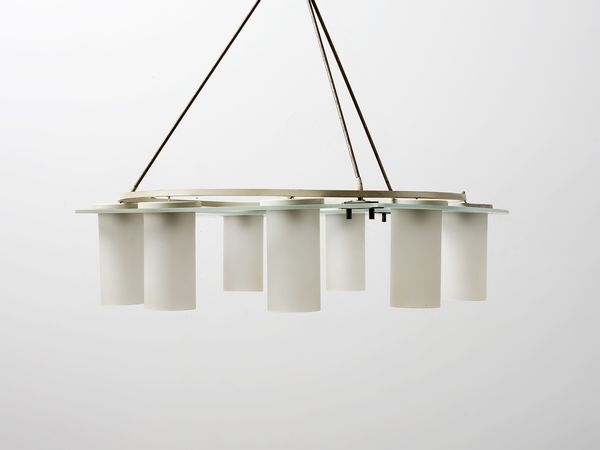 STILUX : Lampada a sospensione a nove luci, Milano.  - Asta Asta 503 | DESIGN E ARTI DECORATIVE DEL NOVECENTO Virtuale - Associazione Nazionale - Case d'Asta italiane