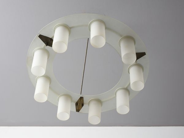STILUX : Lampada a sospensione a nove luci, Milano.  - Asta Asta 503 | DESIGN E ARTI DECORATIVE DEL NOVECENTO Virtuale - Associazione Nazionale - Case d'Asta italiane
