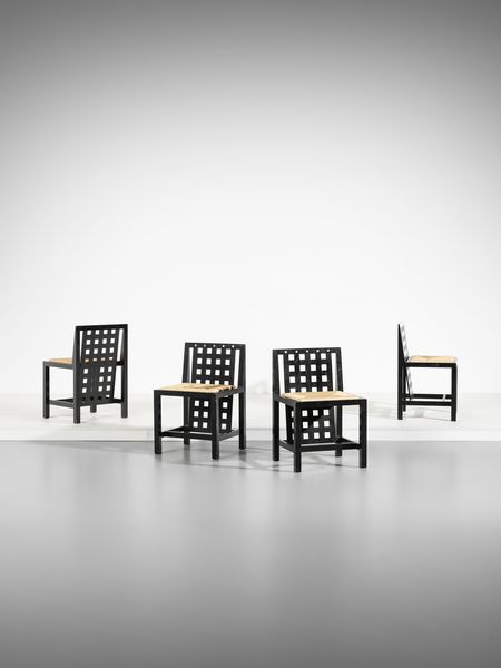 MANIFATTURA ITALIANA : Quattro sedie ispirate al mod. 325 D.S.4 di Charles Rennie Mackintosh .  - Asta Asta 503 | DESIGN E ARTI DECORATIVE DEL NOVECENTO Virtuale - Associazione Nazionale - Case d'Asta italiane