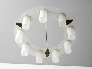 STILUX : Lampada a sospensione a nove luci, Milano.  - Asta Asta 503 | DESIGN E ARTI DECORATIVE DEL NOVECENTO Virtuale - Associazione Nazionale - Case d'Asta italiane