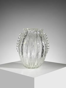 MANIFATTURA MURANESE - Vaso ovoidale costolato decorato da morise.