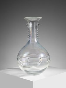 L. ZANETTI - Grande vaso a collo allungato decorato con morise e fili di vetro orizzontali, Murano .