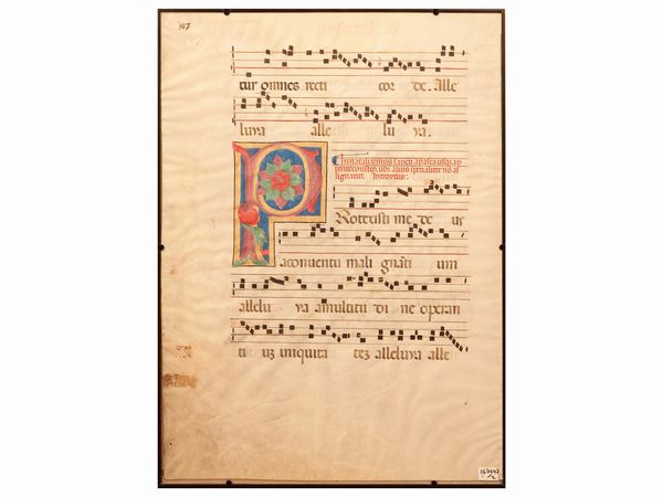 Due pagine di antifonario in pergamena  - Asta Due case fiorentine - Associazione Nazionale - Case d'Asta italiane