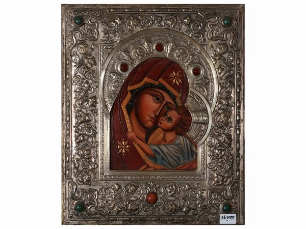 Scuola russa del XX secolo : La Vergine della Tenerezza  - Asta Due case fiorentine - Associazione Nazionale - Case d'Asta italiane