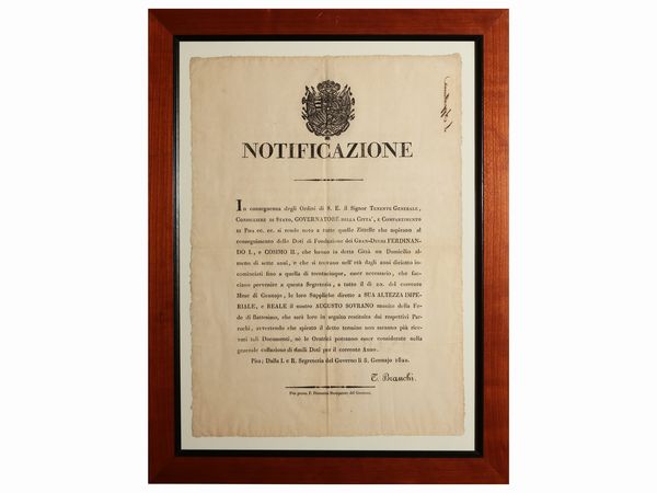 Notificazione  - Asta Due case fiorentine - Associazione Nazionale - Case d'Asta italiane