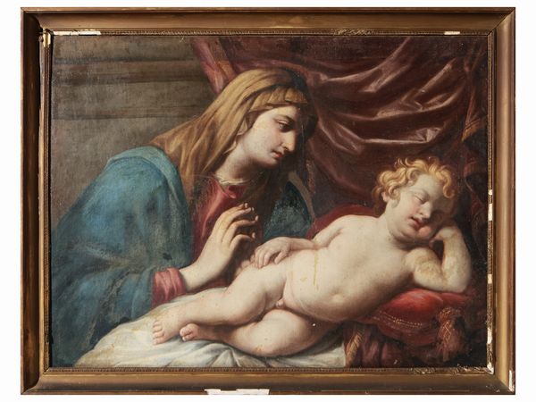Da Guido Reni : Madonna in adorazione del Bambino dormiente  - Asta Due case fiorentine - Associazione Nazionale - Case d'Asta italiane