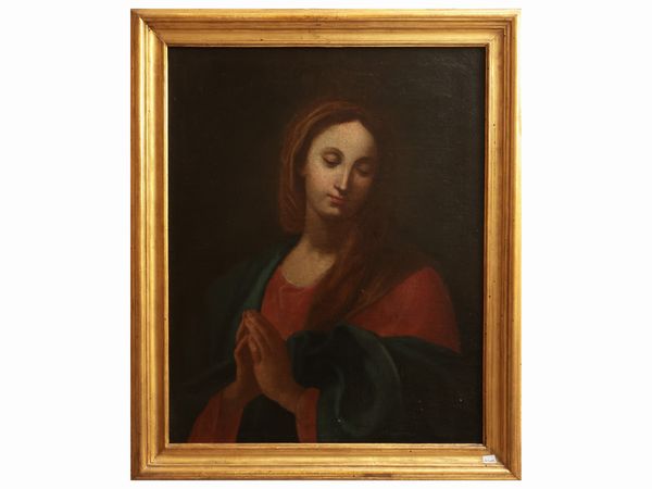 Scuola romana del XVII/XVIII secolo : Vergine in preghiera, Cerchia di Carlo Maratta  - Asta Due case fiorentine - Associazione Nazionale - Case d'Asta italiane