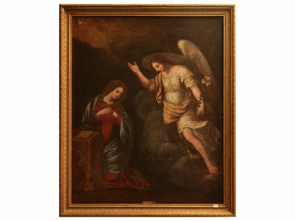 Scuola emiliana del XVII/XVIII secolo : Annunciazione  - Asta Due case fiorentine - Associazione Nazionale - Case d'Asta italiane