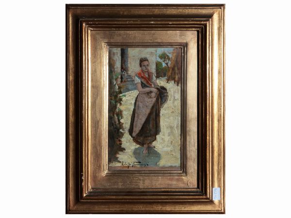 Adolfo Tommasi : Contadina con cesta  - Asta Due case fiorentine - Associazione Nazionale - Case d'Asta italiane