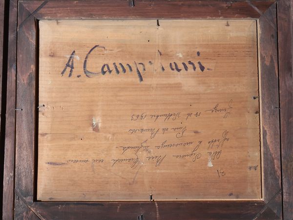 Alceste Campriani : Scorcio di strada costiera con viandanti  - Asta Due case fiorentine - Associazione Nazionale - Case d'Asta italiane