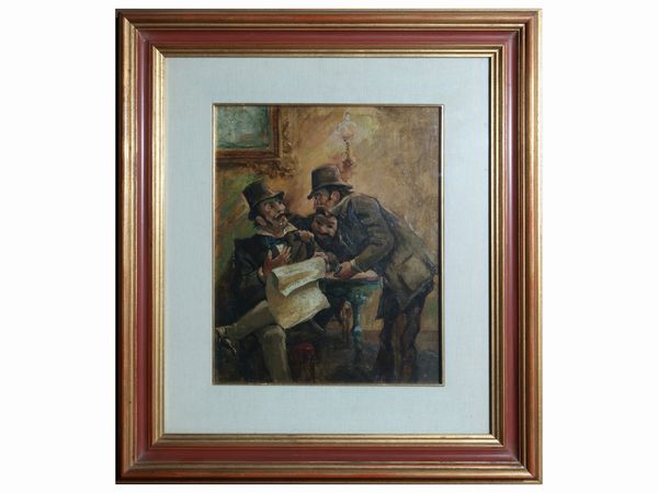 Scuola toscana della fine del XIX/inizio del XX secolo : Uomini al Caff  - Asta Due case fiorentine - Associazione Nazionale - Case d'Asta italiane