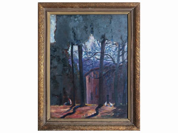 Casolare con galline e contadina  - Asta Due case fiorentine - Associazione Nazionale - Case d'Asta italiane