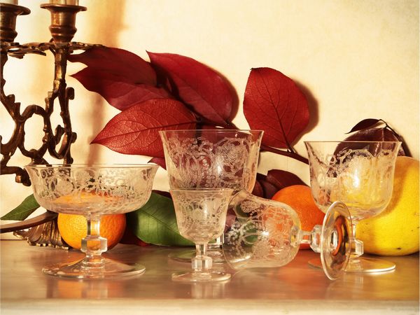 Servizio di bicchieri in vetro serigrafato  - Asta Due case fiorentine - Associazione Nazionale - Case d'Asta italiane