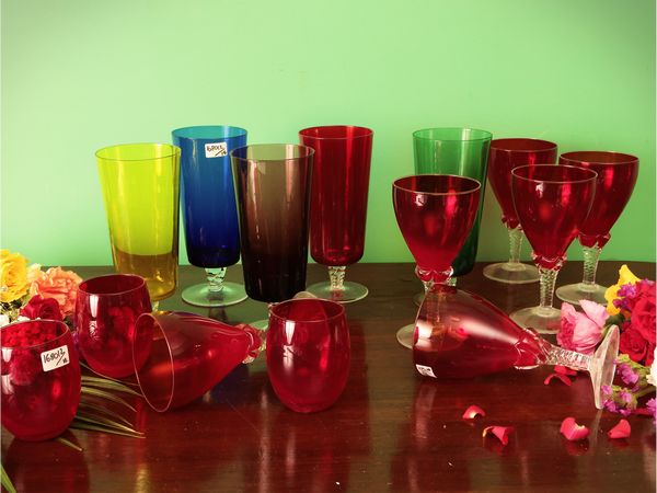 Assortimento di bicchieri per aperitivo in vetro arlecchino  - Asta Due case fiorentine - Associazione Nazionale - Case d'Asta italiane