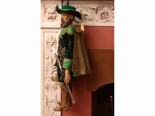 Personaggio maschile con barba e cappello a larghe falde, probabilmente uno dei Bravi manzoniani  - Asta Due case fiorentine - Associazione Nazionale - Case d'Asta italiane