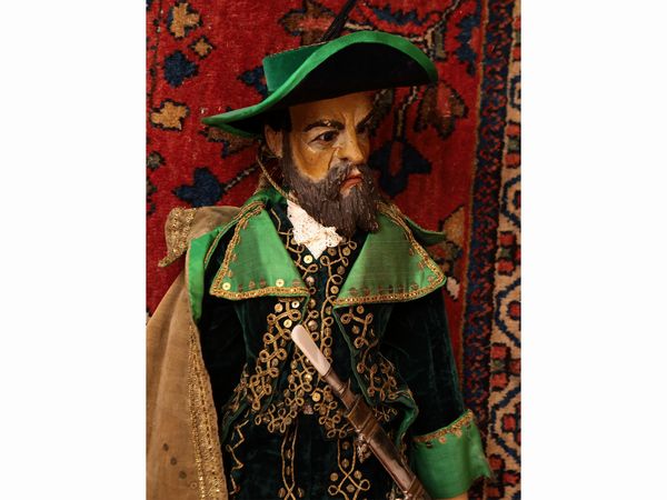 Personaggio maschile con barba e cappello a larghe falde, probabilmente uno dei Bravi manzoniani  - Asta Due case fiorentine - Associazione Nazionale - Case d'Asta italiane