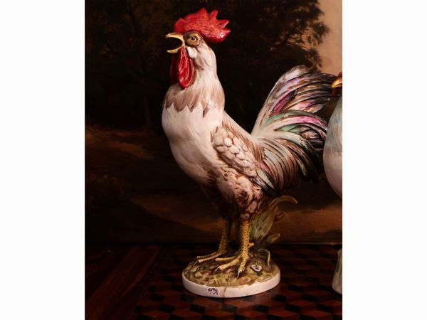Grande gallo in ceramica policroma  - Asta Due case fiorentine - Associazione Nazionale - Case d'Asta italiane